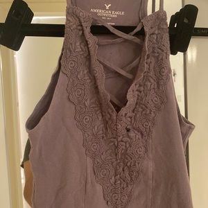 AMERICAN EAGLE PURPLE BODYSUIT with floral crisscross